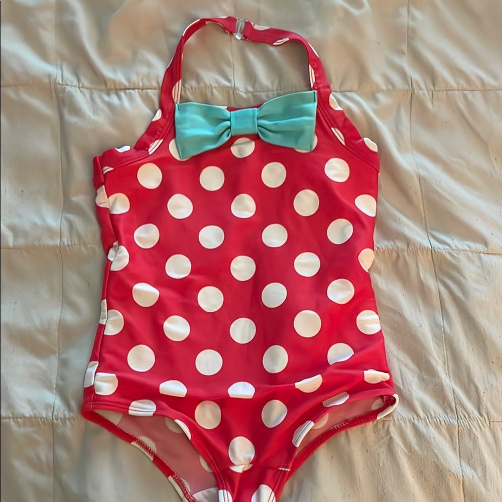 Red Polka Dot Kids Swimsuit with Bow